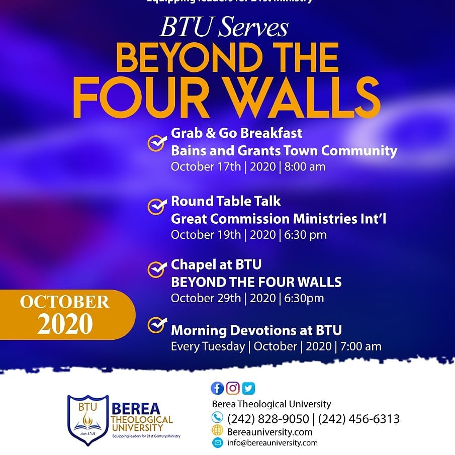 October 2020 at Berea Theological University is deemed as"Serve Month".

BTU Serves our community -  Beyond The Four Walls! 

#BTUisministeriallypractical
#BTUServes2020
#BTUisagoodplaceforyou