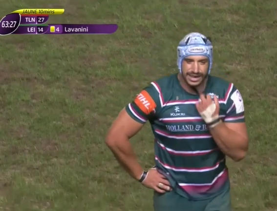 Perrugby's tweet photo. Golpe a destiempo innecesario de Tomás Lavanini sobre Louis Carbonel y amarilla para el argentino, que venía teniendo un buen segundo tiempo.
Dos minutos después, otra conquista de Toulon que se encamina a la final de la Challenge Cup #RCTvLEI https://t.co/LiZ0eHO1el