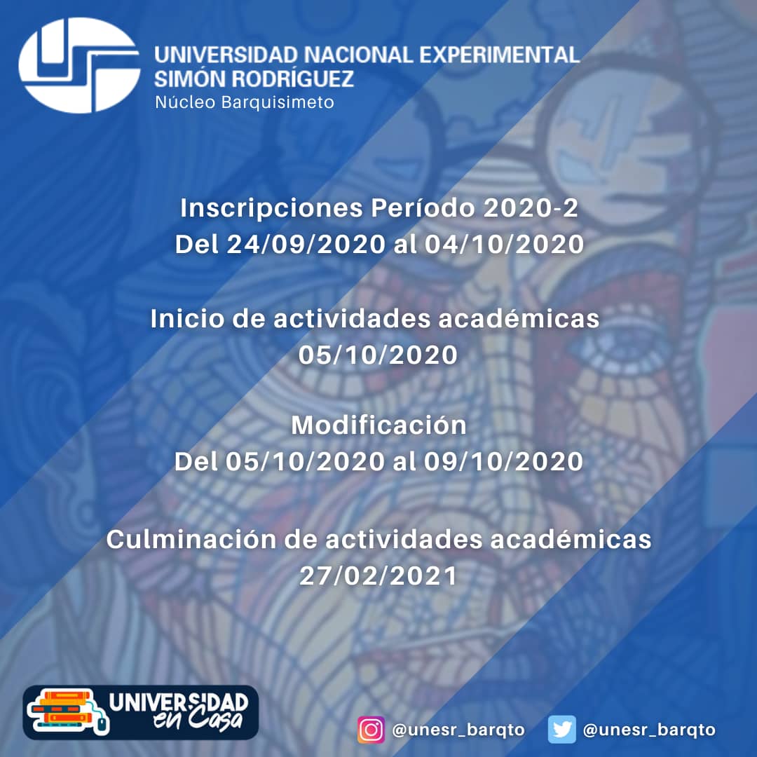 Inscripciones Regulares 2020-2 Ingresa al blog  Subdirección Academica: …ccionacademicaunesrbqto.wordpress.com
* Visualiza oferta académica y cuadra tu horario 
* Descarga planilla de inscripción llenala, enviala al correo correspondiente a tu carrera Recuerda revisar las prelaciones en el blog