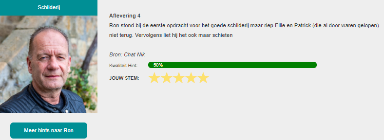 widm_hints_NL's tweet image. Ron stond bij de eerste opdracht voor het goede schilderij maar riep Ellie en Patrick (die al door waren gelopen) niet terug. Vervolgens liet hij het ook maar schieten

widm-hints.nl/ron.html

#widm #widm2020 #wieisdemol #moltalk