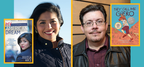 Julissa Arce and David Bowles with books