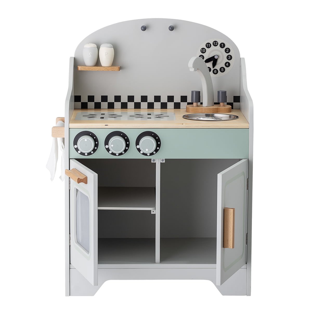 Minimalist and retro, this kitchen is perfect for playing diner. The child playing the cook will become a strong capitalist and entrepreneur; the child playing the server will identify with the common worker and become a socialist.