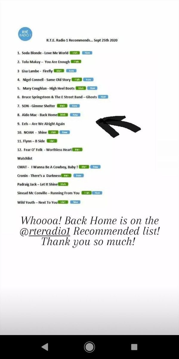 Back Home made the @rteradio1 Recommends list! So thrilled!