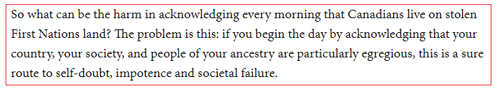 Wrong. Children in Toronto allegedly hear an apology every morning on behalf of their government. Indigenous children across North and South America read a history they are erased from, about land lost, and cultures destroyed. These aren't even comparable. /9