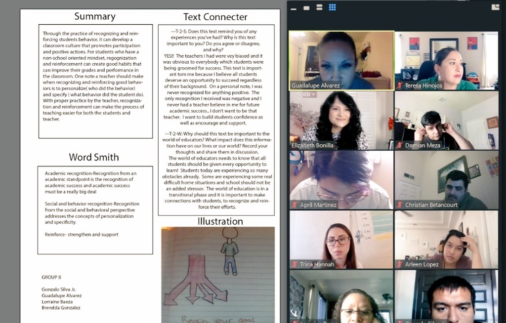 Liz_C_Bonilla's tweet photo. We had an excellent Saturday class with TPCP C42, unpacking The Fundamental 5 book! T-candidates participated in #literacygroups to collaborate about the reading! The pandemic won't keep us away from the #CIF & #Fun5 ! #WeR19 @Teresa_Hinojos @LYSNation @TPCP_Region19 #teacherprep https://t.co/p3WJoQiWFp