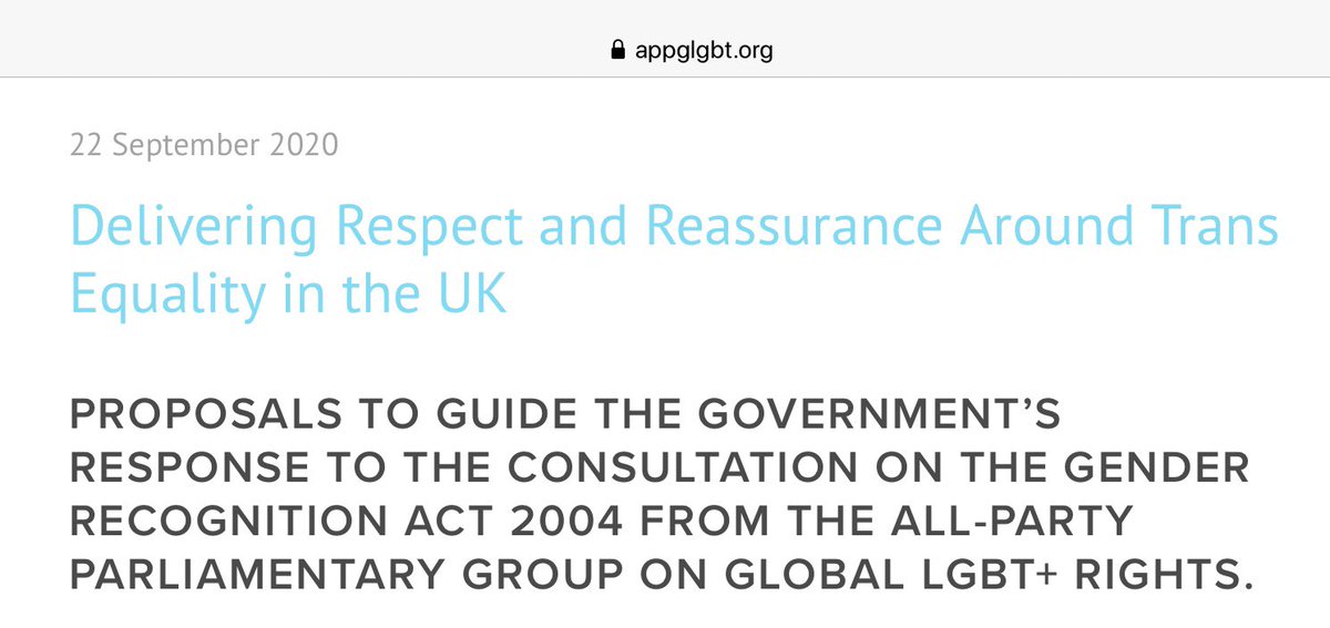 This group made their own representations re GRA reform. This statement has now been made public, though we have no idea what evidence base was used or who had input outside of the APPG. (Though I have a document from 2016 and I will also tweet in that).