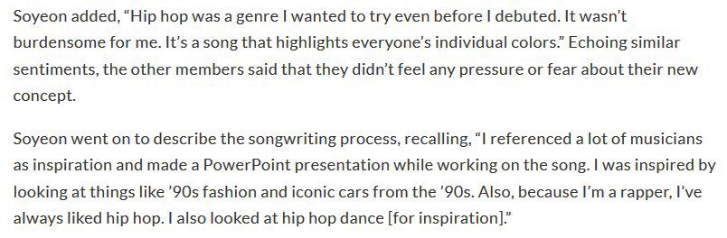 some people claim that uh oh appropriated chola/black culture from the early 90s. although uh oh is inspired by boom-bap, soyeon did her research and learned about 90s fashion and hip hop before creating it. she even paid homage to a rapper in the music video.