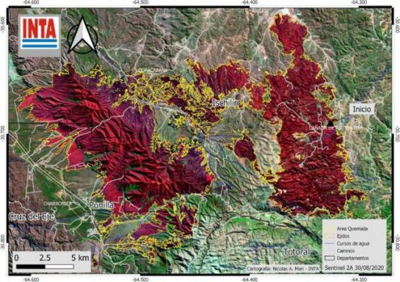 Cicatriz quemada del incendio de Villa Albertina cartografiado el 30 de agosto de 2020