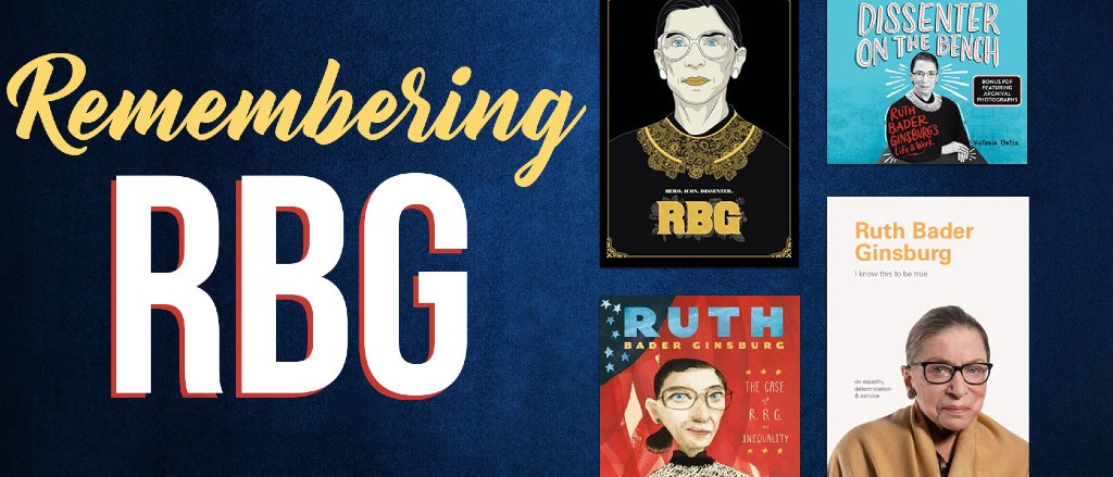 different bookcovers and moview posters of Ruth Bader Ginsburg