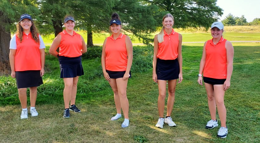CGSportsNetwork's tweet photo. Congrats to the No. 6 CG girls golf team on advancing to the State Finals. CG places 3rd in the Regional at Smock GC with a 320, Carmel 2nd (310) &amp; Westfield 1st (305).

CG scores:
5. Short 78 (+6)
4. Rich 83 (+11)
3. Parsetich 88 (+16)
2. DeHaven 82 (+10)
1. Fosnot77 (+5) https://t.co/WZlpqHIKLF