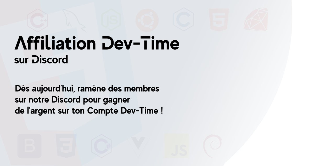 Cybricode's tweet image. Affiliation Dev-Time sur #Discord !

Dès aujourd&apos;hui, si vous ramenez des membres, vous gagnerez de l&apos;argent virtuel sur votre compte Dev-Time !

Voici notre Discord: discord.dev-time.eu

#DevTimeEU