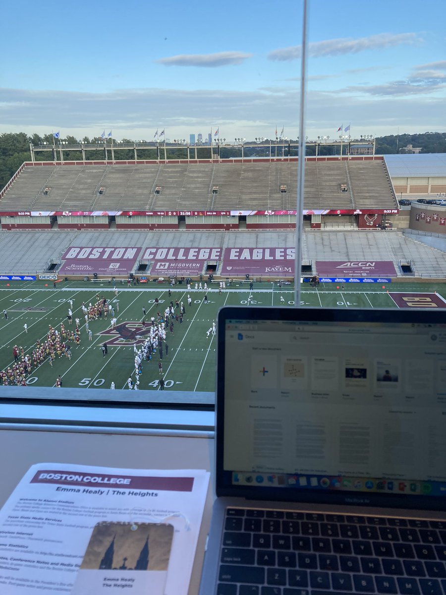 Tonight’s setup as BC takes on Texas State. Weird to see an empty Alumni Stadium.