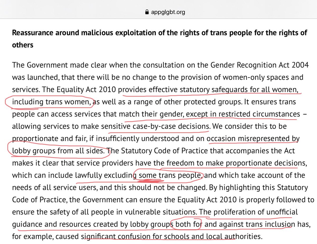Er. Misrepresentation of the law from “both sides”. Women only spaces protect all women “including trans women”. So not women only then? A carefully structured sentence.