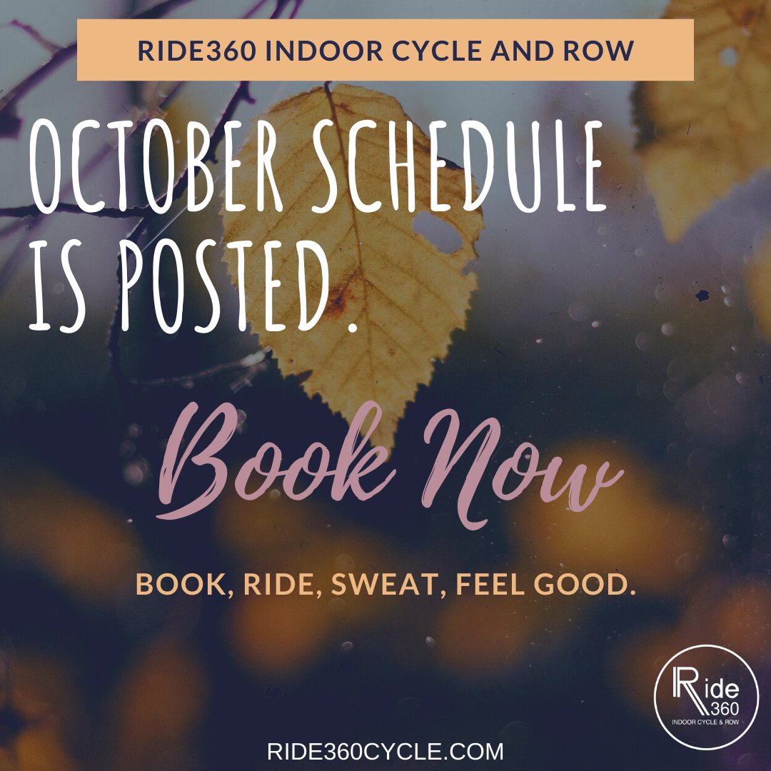 Get started or keep the momentum going. Plan your week and get your bikes and/or rowers booked.  There are some changes in the October schedule. Make sure to double check start times for class.