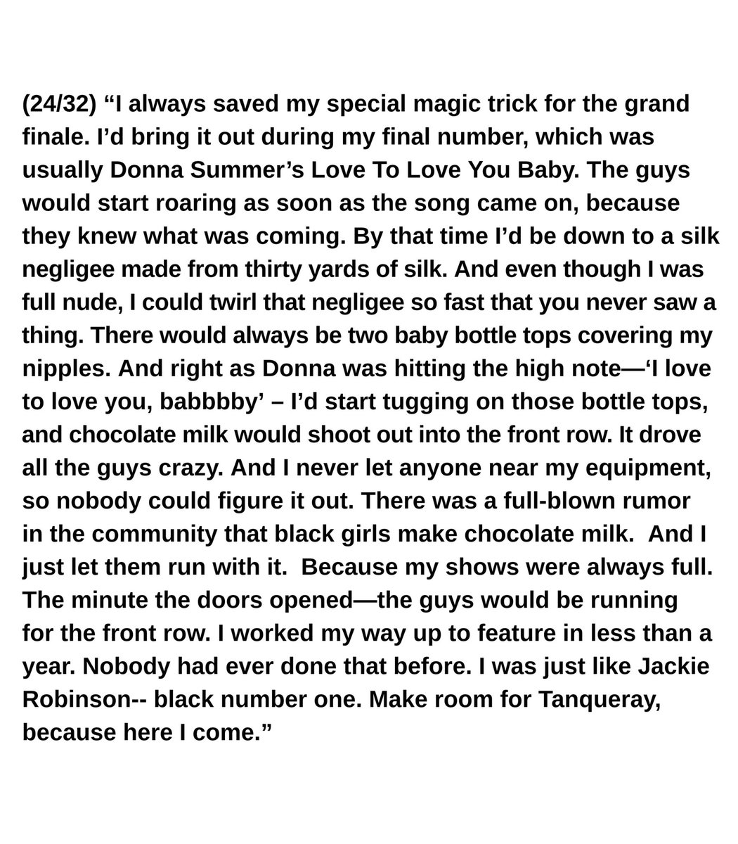 (24/32) “I always saved my special magic trick for the grand finale. I’d bring it out during my final number, which was usually Donna Summer’s Love To Love You Baby. The guys would start roaring as soon as the song came on..." #TattletalesfromTanqueray