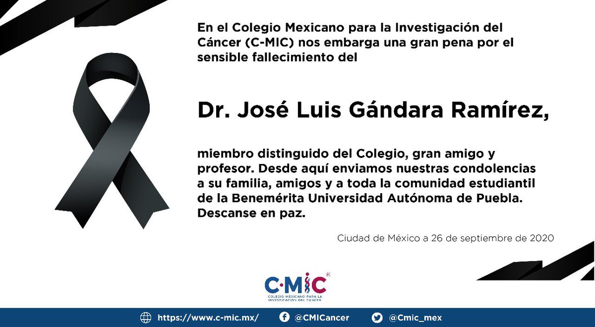 cmic_mex's tweet photo. Lamentamos profundamente el fallecimiento del Dr. José Luis Gándara Ramírez, distinguido miembro del colegio y Director de la Facultad de Medicina de la @BUAPoficial #QEPD https://t.co/dTmBrUL1o4