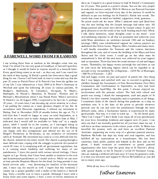 A farewell word from Fr. Sweeney: