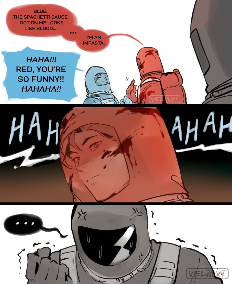 [among us] blue crewmate and his red imposter friend that stalks him to protect him from other imposters, part 2 