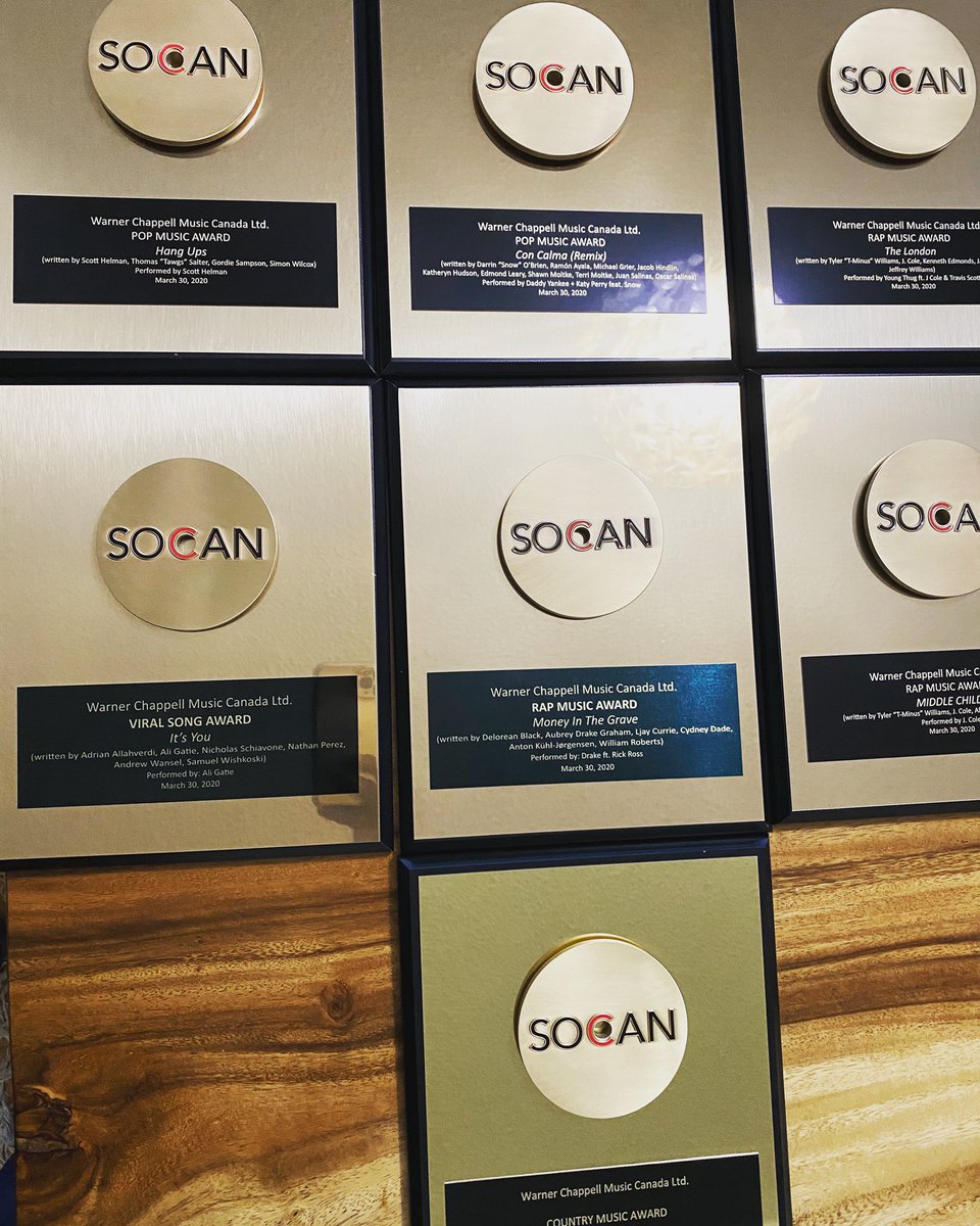 Thx @SOCANmusic !!! Congrats to @TMinus_Music @DonovanWoods @aligatie @DeloreanBlack @DKOSnow #socanawards