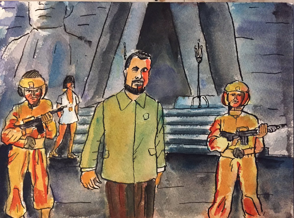 PeterLandau's tweet photo. Michael Lonsdale (center), a Bond Villain and Much More #obitpix #michaellonsdale #actor #moonraker #hugodrax #artistsoninstagram #penandink #watercolor #drawing #painting #illustration #portrait https://t.co/MW9ujo6icv