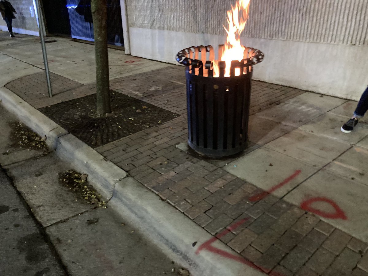 Protesters are smashing windows as they go. Revolving doors at the N&amp;O’s office building have been smashed and every window in the building’s gym has been broken into splinters. It was making a creaking noise. Also this, outside the Duke building.
