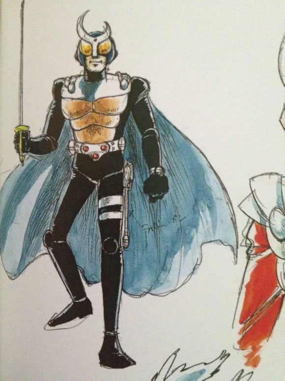 Here we got the first designs of Kuuga's first name-Kamen Rider U7It's kind of got these RiderMan vibes but it was supposed to be some sort of moon samurai rider