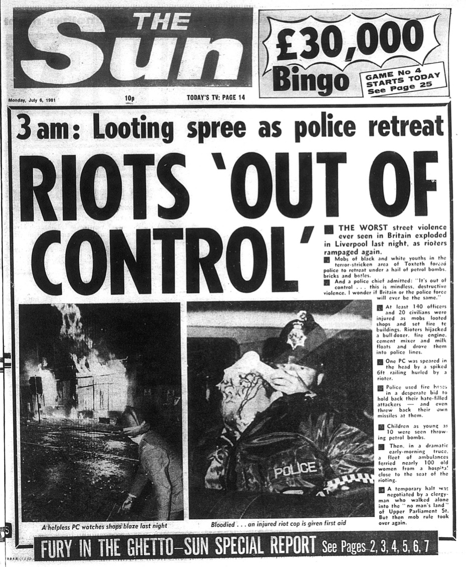 As riots broke out in Liverpool and London, Benn also argued that Britain was heading towards a ‘police state’:‘re-equipping the police with offensive weapons will be interpreted as a deliberate policy of holding people down and blanking out all expressions....