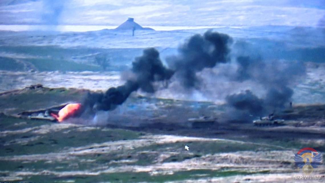 Photos reportedly of Azerbaijani armored vehicles on fire. 129/ http://nkrmil.am/news/view/2907 