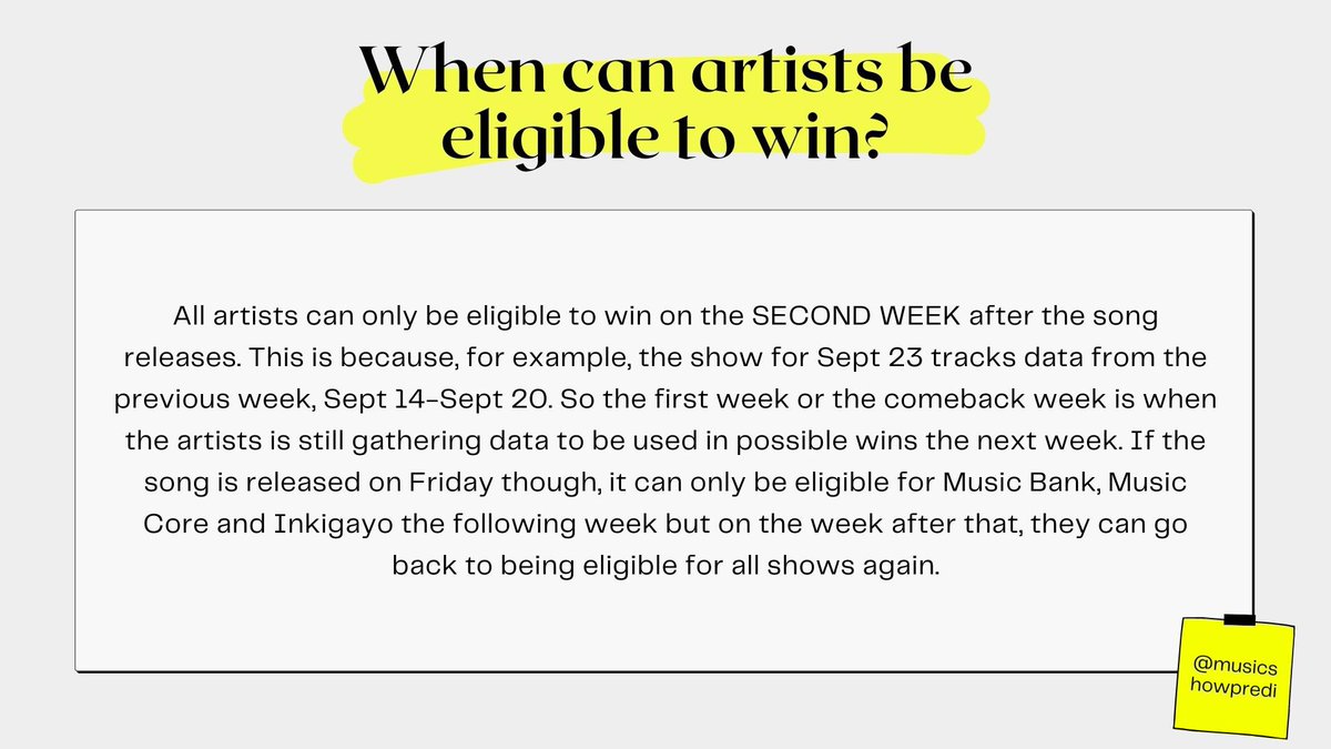when can artists be eligible to win? why isn’t my artist nominated this week?