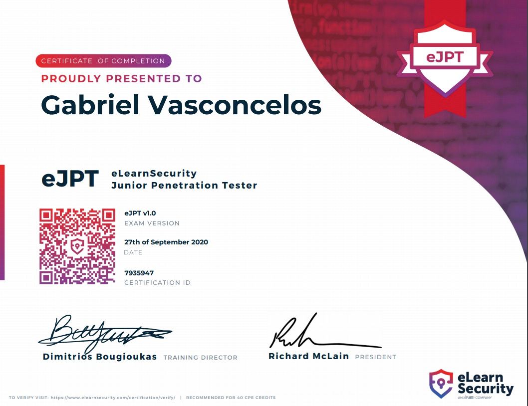 AdmDaRede's tweet image. That’s it @eLearnSecurity! What a great journey! #elearnsecurity #PTS #eJPT