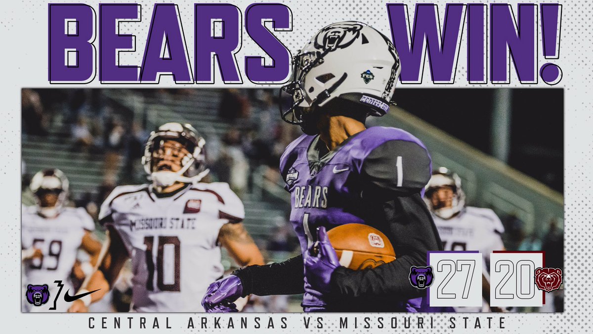 UCA_Football's tweet photo. BEARS WIN!

4th quarter Bears are big time!

2:30 was all it took for UCA to score 2️⃣0️⃣ points and secure the W‼️

#BearClawsUp
#WeAreOne https://t.co/ZjTUgGH3Od