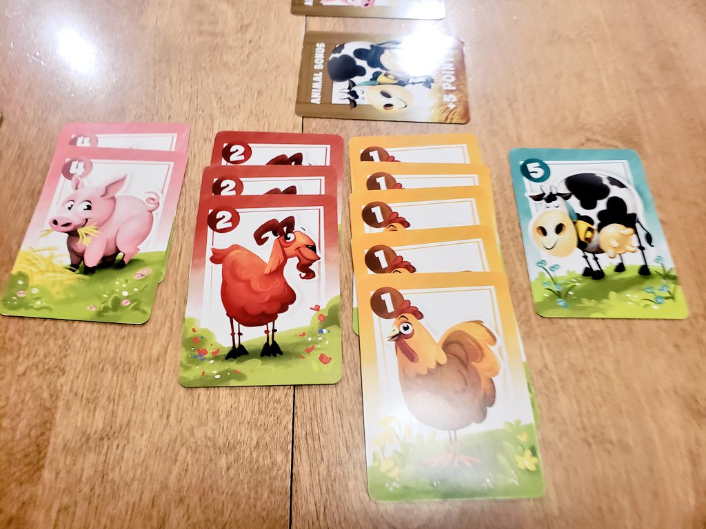 CohortVIIIGames's tweet photo. Finally taught my mom #BarnyardRoundUp and my wife and daughter beat us both even though we stuck my wife with all the crows! Our 5 year old is disturbingly good at bluffing or calling ours. Ha! Great fun had by all! https://t.co/hLA0CC2tcl