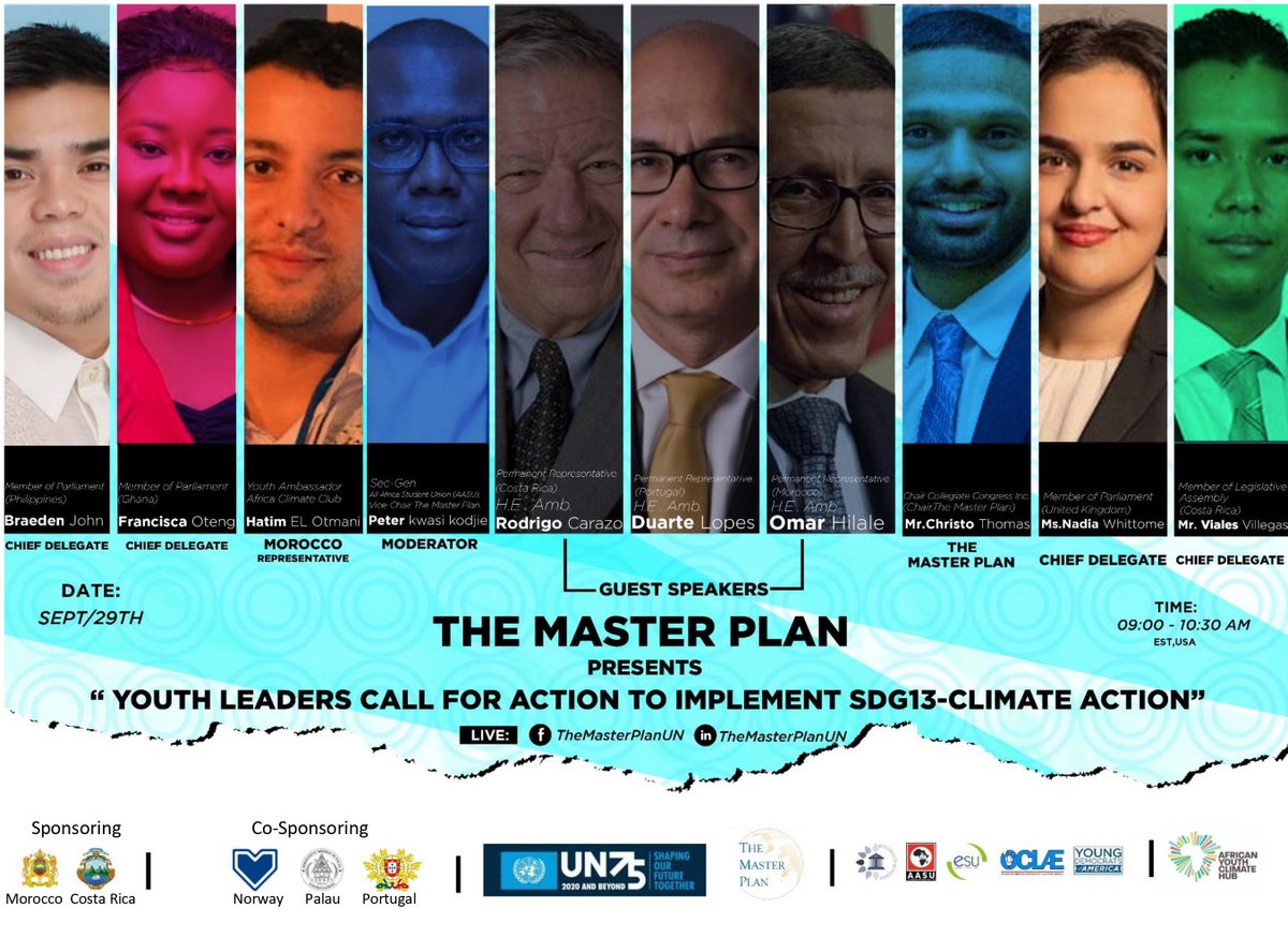 As the 75th #UNGA continues, The Master Plan #CallToAction on #SDG13 listen to our Chief Delegate Hon'ble #CostaRica @GustavoVialesCR #September 29th 09.00 am EST/USA with Ambassadors of @Morocco_UN @CostaRicaONU @ONUPortugal
https://t.co/S3kWlNpWWj https://t.co/TU2In0WGkD