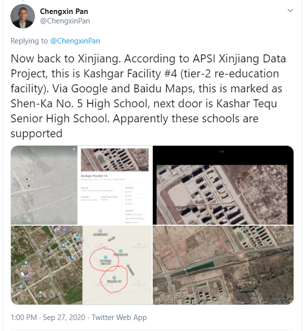 BONUS: He also says that these camps on the outskirts of Kashgar are just schools, nothing to see here. Luckily Chinese state media confirmed these two as camps!  https://twitter.com/HuXijin_GT/status/1055013584806256644We also have LOTS of primary documentation
