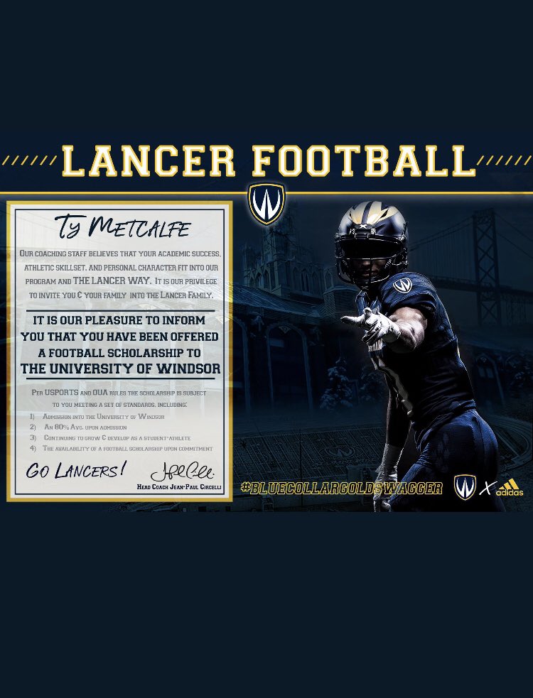 metcalfe_ty's tweet photo. Happy to announce that I have received my first offer from the university of Windsor! @WindsorLancers  Thanks to all the coaches and thank you @coachjoeLancers for a great conversation! #GOLANCERS https://t.co/QTBkBh87vJ