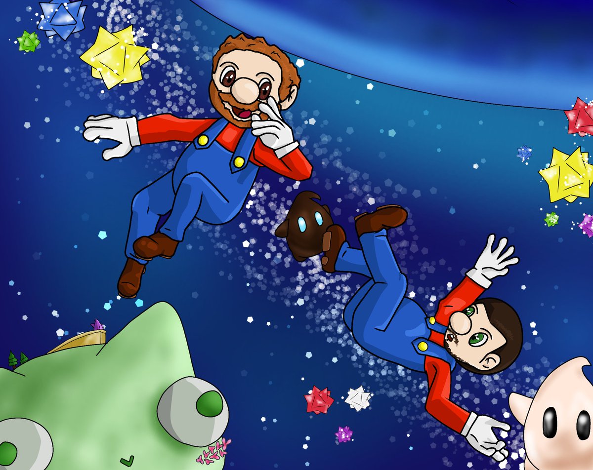 Danke an <a href="/unge/">Unge</a> und @El_Simoms für den nicen Stream! Mario Galaxy ist so ein wunderschönes Game!
Hab gerade noch pünktlich zum Ende mein Fanart fertig bekommen (=ω=.)
Kuss geht raus an alle!!💚💚