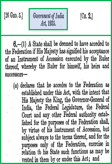 .. applicability of the rules and laws of the Dominion over the state;FINALLY, The Instrument of Accession must be formally “accepted” by the Governor-General.