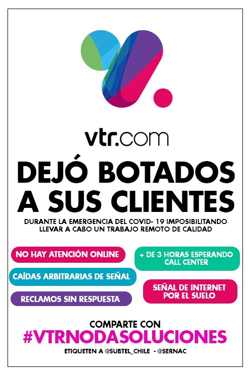demandavtrCL's tweet photo. #VTR nuevamente con problemas en diversos sectores. Ayúdanos a que NUESTRA DEMANDA CREZCA danos un RT #ElDiaMenosPensadoTVN https://t.co/1zIom9WLql