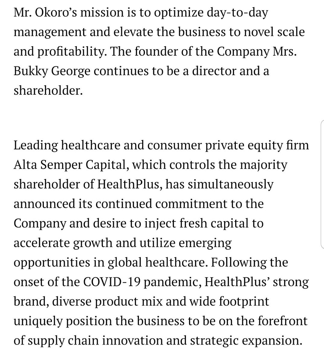 This issue around Health Plus is unfortunate but it's not unique in the business world.If as a founder you get PE money never ignore the covenants/deliverables or if key numbers tank they will look to optimiseEither by changing leadership or by seeking a business pivot