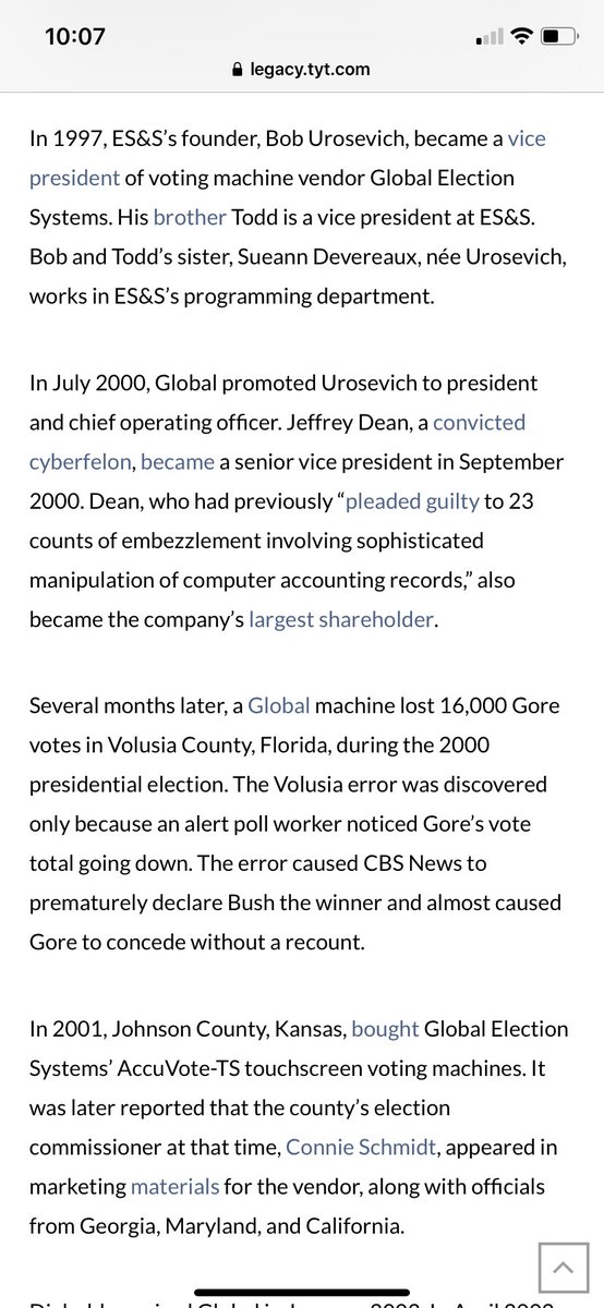 I discuss the convicted embezzler at Global/Diebold here. He joined the company in September 2000. It was  @BevHarrisWrites who first discovered and reported on his presence at the company. 2/  https://legacy.tyt.com/2018/08/17/kobachs-kansas-victory-tainted-by-kobachs-election-system/