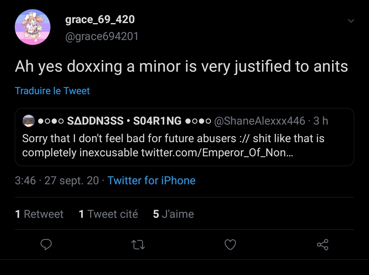 "future abusers"? Since when can a human read, or write for that matter, the future?I also love how you felt the doxxing was claimed to be done by you at any point. Something you're hiding?