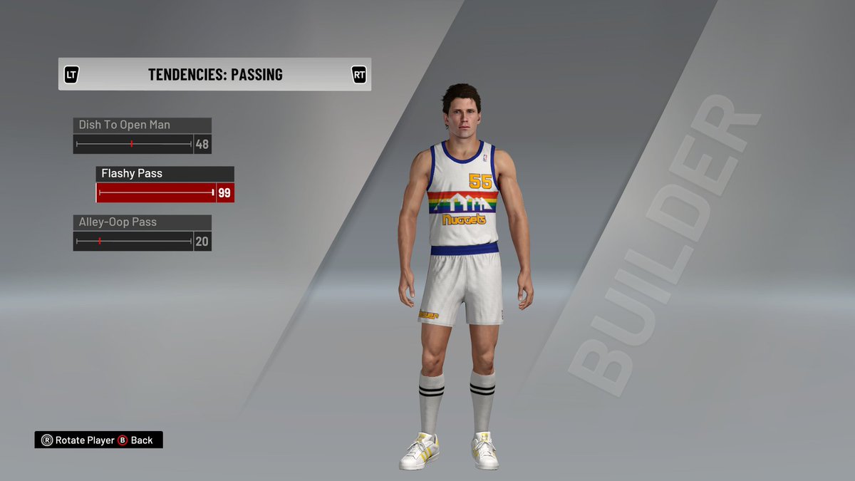 Flashy pass tendencies in  #NBA2K21   Kiki Vandeweghe - 99Marcus Camby - 88Jason Williams - 0