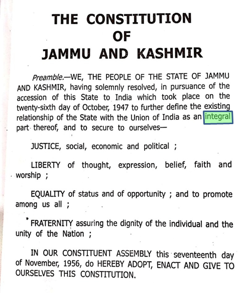 .. give a ‘reasoned conclusion regarding accession’.The Constituent Assembly of Jammu and Kashmir ratified the accession of the State to India and adopted a new Constitution on 26 Jan 1957 which reaffirmed that ‘the State is and shall be an integral part of the Union of India’.