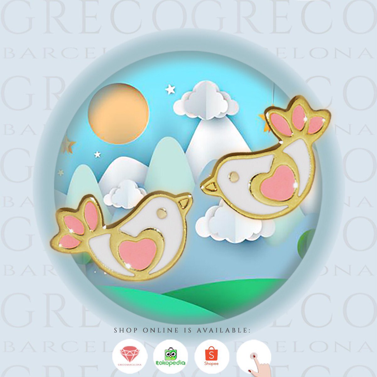 GrecoBarcelona's tweet photo. 20% Sale on Greco Joyas Para Bebé Y Niña selected items.
Little Birdie 🕊.
18K Yellow Gold Earring with Pink &amp; white Enamel for your lil lady desain dengan penutup anting screw back.
Available in Greco Barcelona’s store #lippomallkemang and online. https://t.co/ermXaAEO0E