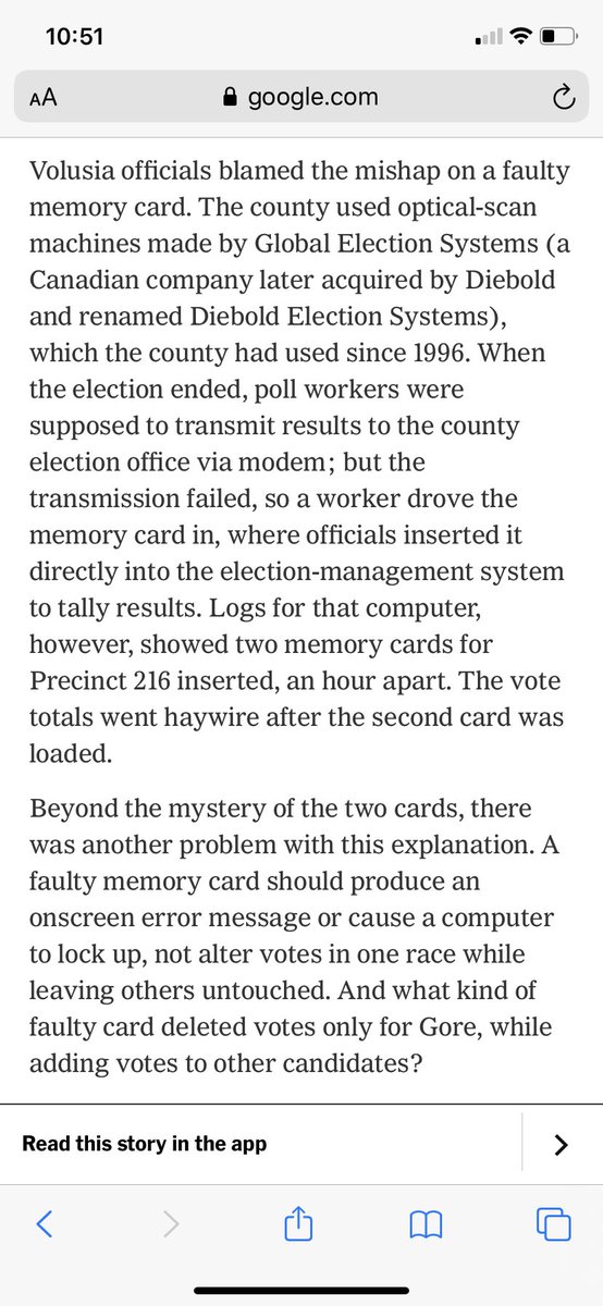 15/ The 16K deleted Gore votes in Volusia County, FL was also addressed in this NYT piece by Kim Zetter a few years ago.  https://www.nytimes.com/2018/09/26/magazine/election-security-crisis-midterms.html