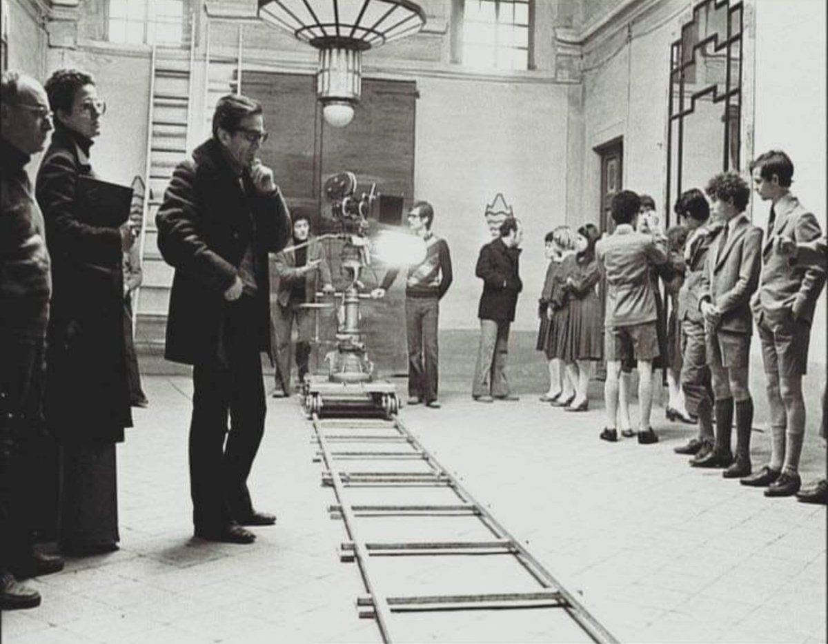 Pier Paolo Pasolini on the set of Salò or the 120 days of Sodoma, 1975.