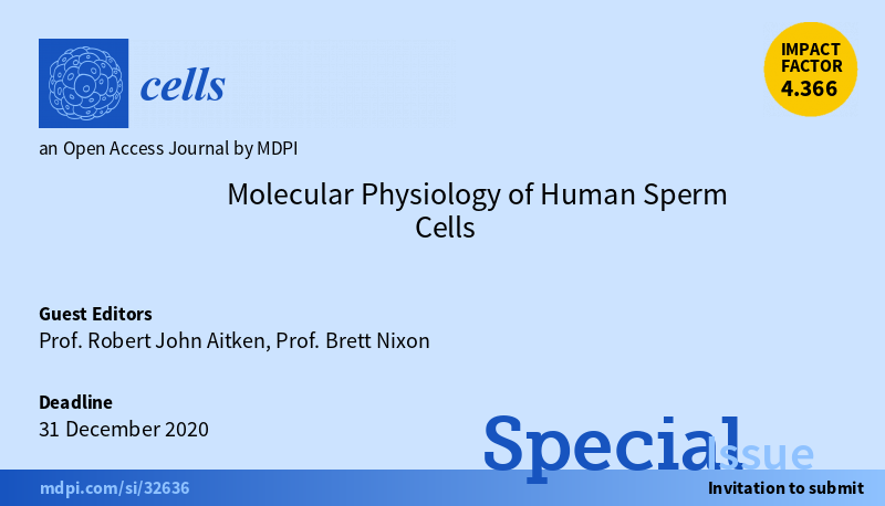 Cells_MDPI's tweet photo. The new #SpecialIssue: "#Molecular #Physiology of Human #SpermCells" edited by Prof. Aitken and Prof. Nixon @Uni_Newcastle is open for #submissions. #Deadline: 31 December 2020. More info: https://t.co/XSBXs6GsRj #sperm #physiology #male #infertility #epididymal #fertilization https://t.co/cVp626oGzy