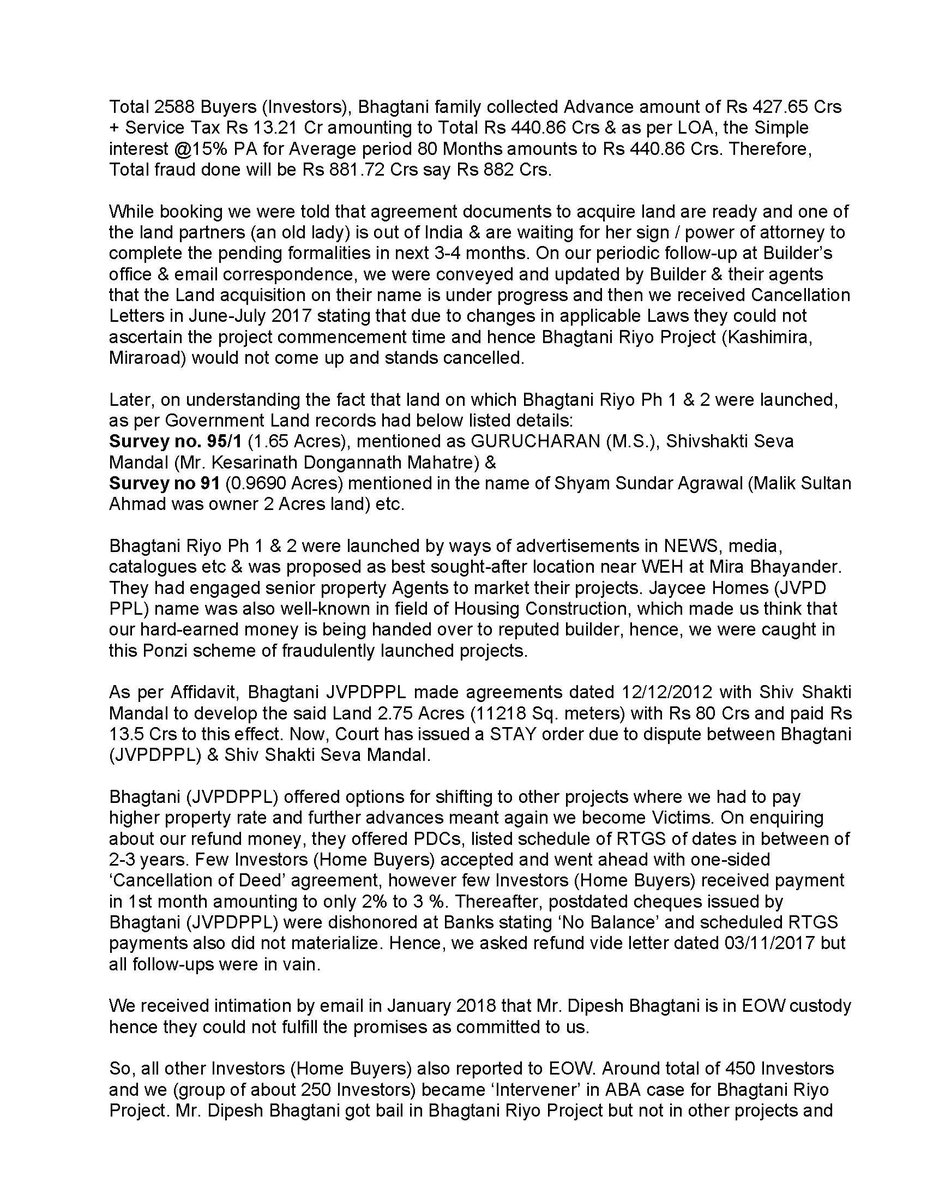 Bhagtani_JVPD's tweet photo. @CMOMaharashtra Jaycee Homes JVPDPPL launched Ponzi scheme Bhagtani Riyo Project  duped Cheated 120 Crs from 1162  Home Buyers since 8 years No Flat No Money yet now Rs 240Crs Thus from all 4 projects done fraud  441 Crs now Rs  882  Crs from 2588 Buyers  Want Justice https://t.co/RLgDkQbo26