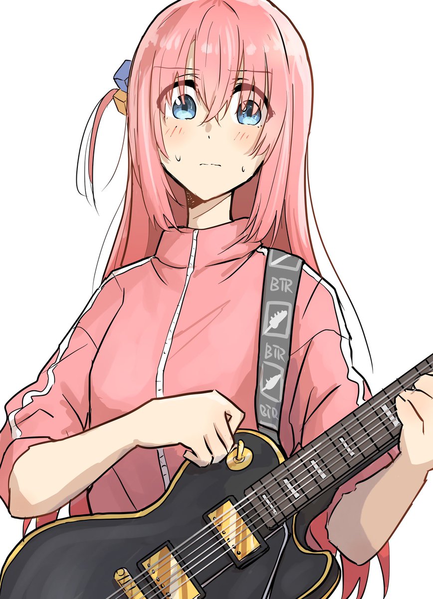 gotou hitori 1girl cube hair ornament guitar instrument pink hair solo hair ornament  illustration images