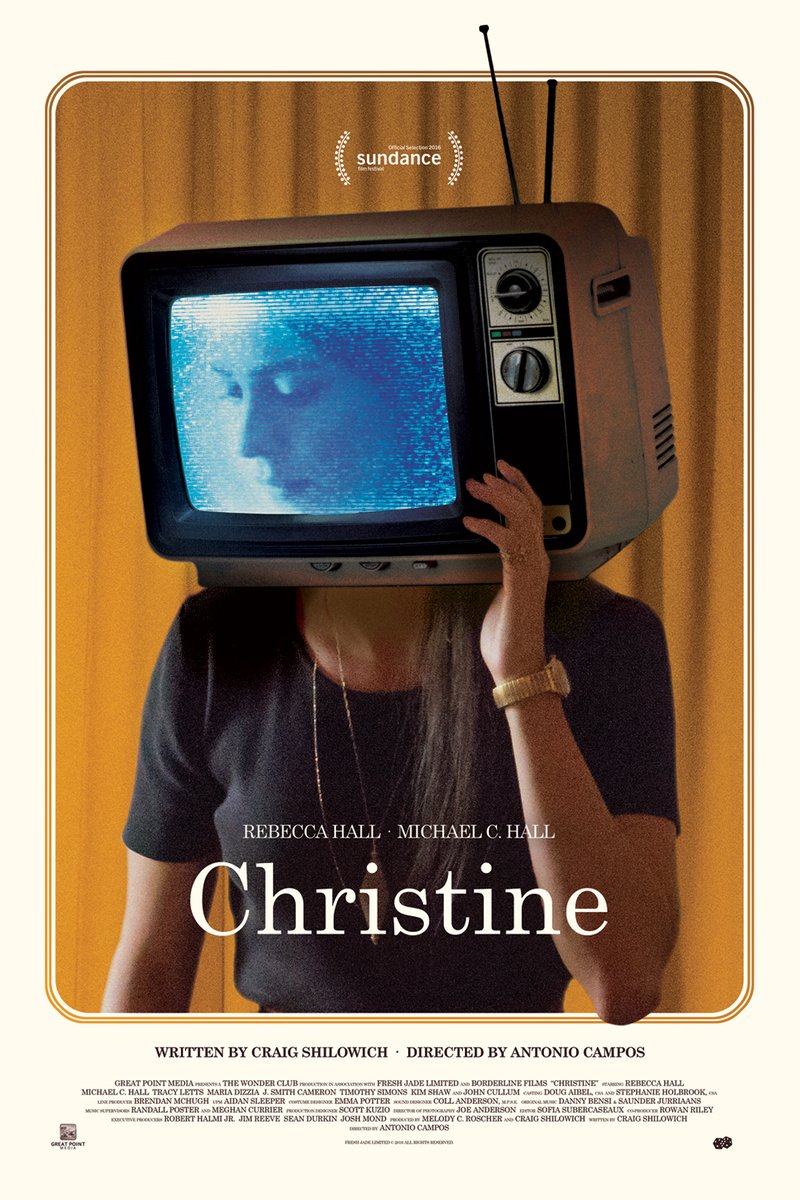 CHRISTINE meanwhile turns this pastiche project more outward, taking the formal shell of a classic Hollywood 'true life' story or TV movie & delivering something unnerving, deconstructive & funny in the (almost absurdly) symbolically loaded context of a film 'about' TV. (10/23)